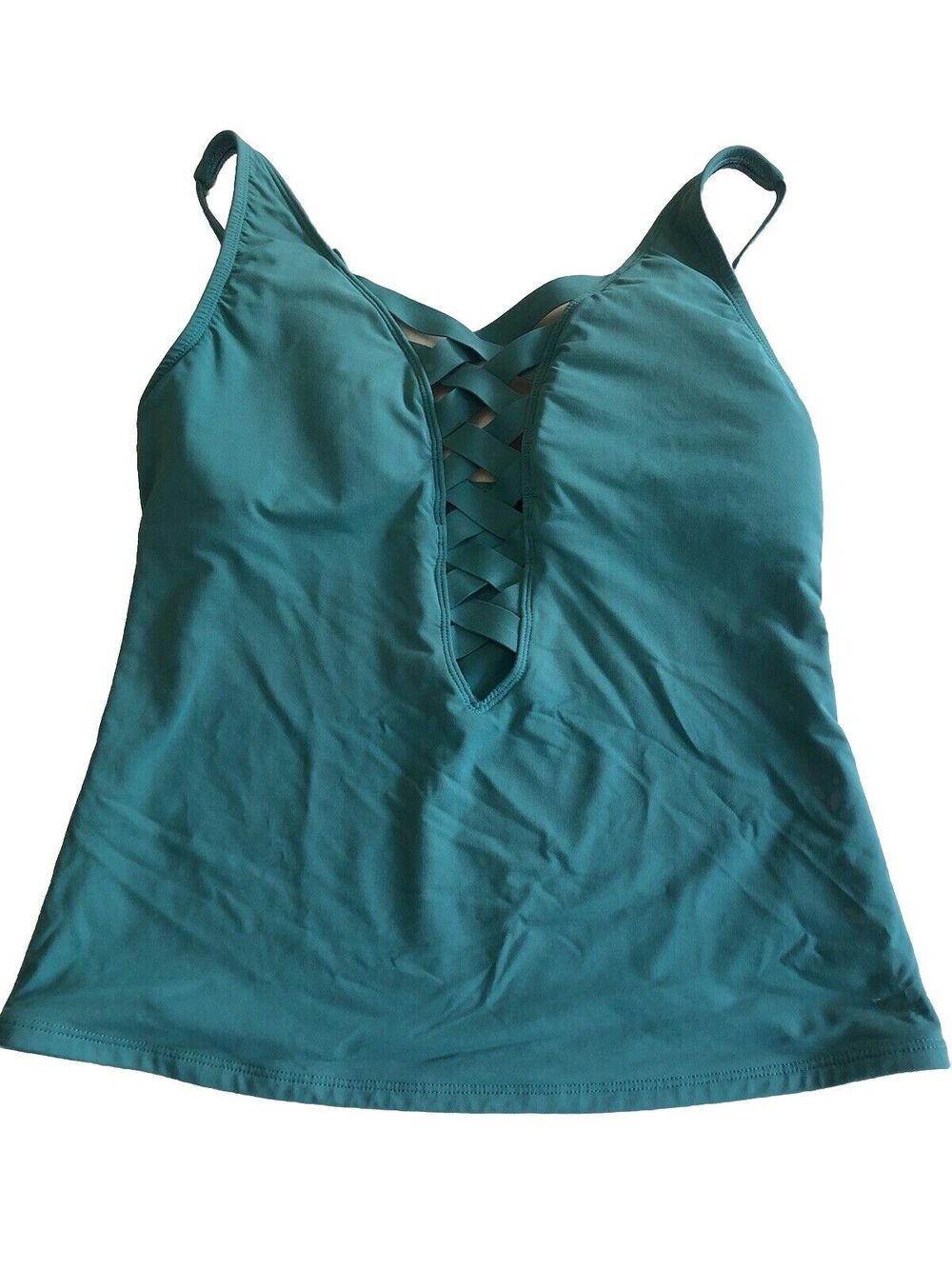 Bleu By Rod Beattie 8 Black Teal Green Tankini Swimsuit Criss Cross Thick Sz 10